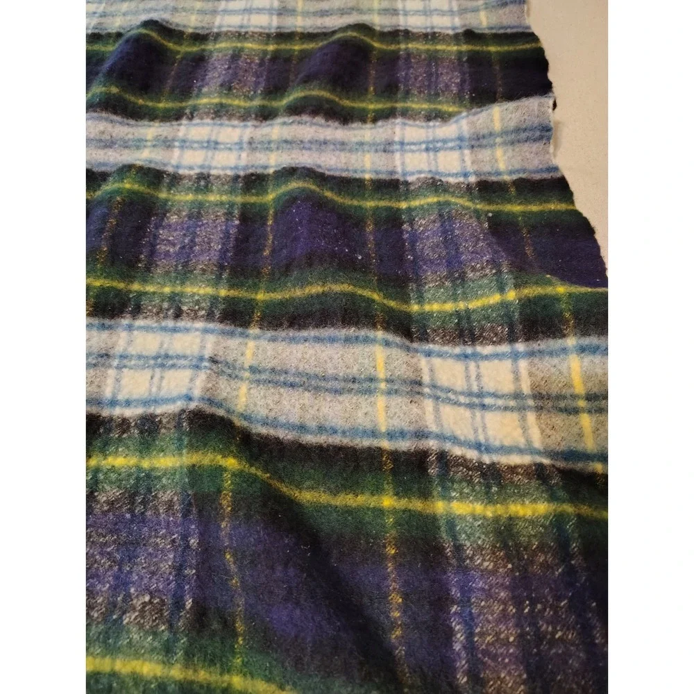 Zoeppritz Lambswool Throw Blanket Blue Green Plaid Fringed Made in Germany 52x34